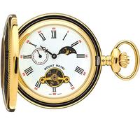 I LUV LTD Half Hunter Skeleton Pocket Watch Gold Plated with Moon Phases - 17 Jewel - Box