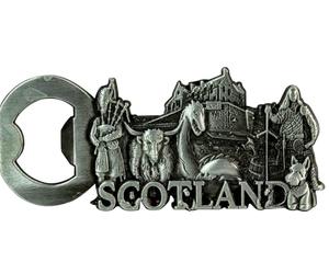 I LUV LTD Magnetic Bottle Opener with Scotland Collage, Metallic Fridge Magnet