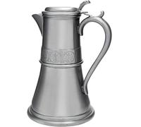 I LUV LTD Medieval Wine Flagon 1.5pt Hinged Lid Spout Antique Finish Embossed Medieval Inspired Patterned Band Around Center Perfect for Engraving