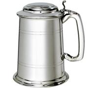 I LUV LTD Pewter Lidded Tankard 1 Pint Plain Double Lines Square Handle Pure Heavy Gauge Beer Tankard Perfect for Engraved Personalised Gifts for Men and Women