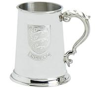 I LUV LTD Pewter Tankard 1pt England Shield with Three Lions Ornate Handle Engravable