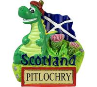 I LUV LTD Pitlochry Fridge Magnet, Scottish Nessie Design, Loch Ness Monster Wearing Tammy Hat, Scotland Flag