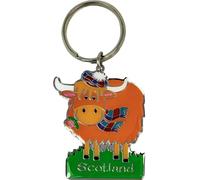I LUV LTD Scottish Highland Cow Keyring, Fun and Cute Keychain, Brass Metal Key Ring