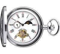I LUV LTD Skeleton Half Hunter Pocket Watch Chrome Polished Back - 17 Jewel Mechanical