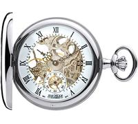 I LUV LTD Skeleton Pocket Watch Half Hunter 17 Jewelled Mechanical Chromed Case - Gift