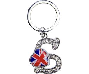 I LUV LTD Union Jack Flags Keyring - Letter S - Rhinestone Heart Keychain, London Souvenirs