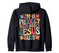 I’m A Project That Keeps Jesus Busy Retro Groovy Christian Zip Hoodie