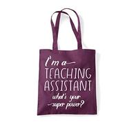 I’m A Teaching Assistant Personalised What’s Your Superpower - Teacher Appreciation Gift tote shopping bag - Plum