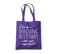 I’m A Teaching Assistant Personalised What’s Your Superpower - Teacher Appreciation Gift tote shopping bag - Purple