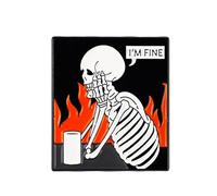 I’m Fine Skeleton On Fire Pin Brooch, Anxiety Meme Enamel Pin, Funny Gift For Sarcastic Sassy Friend Coworker, Dark Humor Skeleton Brooches, Mental Health Awareness, Chaos Badge, Funny Burnout