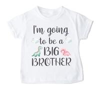 I’m Going to Be a Big Brother Dinosaur T-Shirt - Watercolour Dino Sibling Announcement Tee - 100% Cotton - Sizes 3 Months to 13 Years - Water-Based Ink - Made in Yorkshire White