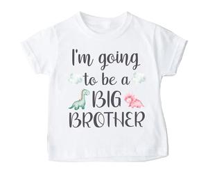 I’m Going to Be a Big Brother Dinosaur T-Shirt - Watercolour Dino Sibling Announcement Tee - 100% Cotton - Sizes 3 Months to 13 Years - Water-Based Ink - Made in Yorkshire White