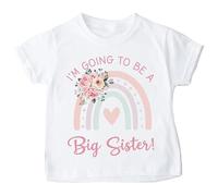 I’m Going to Be a Big Sister T-Shirt - Soft Pastel Rainbow & Floral Pregnancy Reveal Tee - 100% Cotton - Sizes 3 Months to 13 Years - Water-Based Ink - Made in Yorkshire