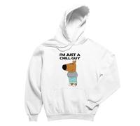 I’m Just a Chill Guy Hoodie,Funny Cartoon Dog Character Hooded Sweatshirt,Just a chill guy Meme Gift Top White