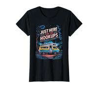 I’m Just Here for the Hookups Funny RV Camping Caravan Trip Value Graphic T-Shirt, Women, Black, L