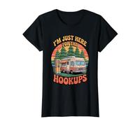 I’m Just Here for the Hookups Funny RV Camping Caravan Trip Value Graphic T-Shirt, Women, Black, S
