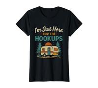 I’m Just Here for the Hookups Funny RV Camping Caravan Trip Value Graphic T-Shirt, Women, Black, XL