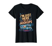 I’m Just Here for the Hookups Funny RV Camping Caravan Trip Value Graphic T-Shirt, Women, Black, XL