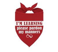 I’m Learning Please Pardon My Manners Dog Bandana, Adjustable Pet Triangle Scarf for Training Message Daily Outfit Accessory, Minimalist Neckerchief for Small Medium Dogs