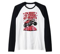 I’m Ready to Crush 67 Hearts Boys Valentines Monster Trucks Raglan Baseball Tee