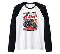 I’m Ready to Crush 67 Hearts Boys Valentines Monster Trucks Raglan Baseball Tee