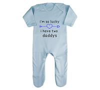 I’m so Lucky i Have Two Daddys Arrow Heart [FFD19] Baby Romper Jumpsuit with feet, 0-3 Months, Pastel Blue