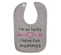 I’m so Lucky i Have Two Mummys Arrow Heart [MD19] Cotton Baby bib - Grey