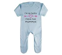 I’m so Lucky i Have Two Mummys Arrow Heart [MMD19] Baby Romper Jumpsuit with feet, 0-3 Months, Pastel Blue