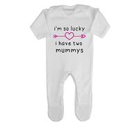 I’m so Lucky i Have Two Mummys Arrow Heart [MMD19] Baby Romper Jumpsuit with feet, 0-3 Months, White