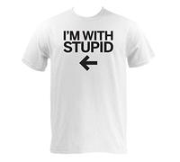 I’m with Stupid - Arrow, Direction, Dumb - Funny Adult Cotton T-Shirt, Left White, 3XL