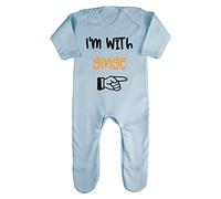 I’m with The Ginge Hand Pointing Statement Baby Romper Jumpsuit with feet, 6-12 Months, Pastel Blue