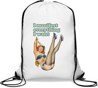 I Manifest Everything I Want Retro Style Pin Up Girl Gym Sack Casual Drawstring Bag White