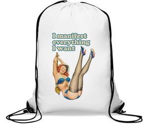 I Manifest Everything I Want Retro Style Pin Up Girl Gym Sack Casual Drawstring Bag White