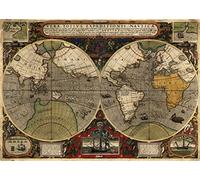 I MAPS 1595 Antique World Map of Sir Francis Drake's Voyage