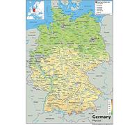 I MAPS Physical Map of Germany - Size A2-59.4 x 42cm - Paper Laminated | Detailed Laminated Wall Map, Ideal For Home, Office Or Classroom Display.