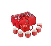 I-MART Chinese Tea Set, Red Ceramic Chinese Wedding Tea Set, Asian Traditional Tea Set with 1 Tea Pot. 6 Tea Cups and 1 Gift Box