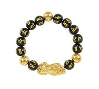 I-MART Feng Shui Bracelet with 1.3 Inch Gold Plated Pixiu Charm, Obsidian Bracelet with 12mm Mantra Prayer Beads, Feng Shui Wealth and Luck Jewelry for Men and Women, Lucky Protection Accessory