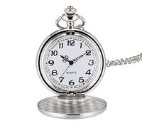 I-MART Smooth Vintage Pocket Watch with Chain (Silver)