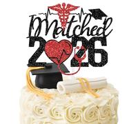 I Matched 2026 Cake Topper, Residency Match Day Cake Decor, Congrats on Matching/It’s A Match, Class of 2026 Medical School Graduation Party Decorations Supplies Black and Red Glitter