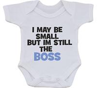 I May BE Small BUT IM Still The BOSS BOY Full Colour Funny Sublimation White Baby Vest OR BIB (0 to 3 Months)