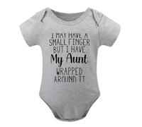 I May Have A Small Finger But I Have Aunt Wrapped Around Baby Bodysuit Funny Cute Romper Outfit Gray-style-1 12months