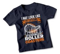I May Look Like Im Listening But Im Thinking About Roller Coasters Funny Hobbies Kids T-Shirt Boys Girls Graphic Adventure Tee 12-13 Years Navy Blue