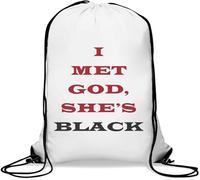 I Met God She is Black Gym Sack Casual Drawstring Bag White