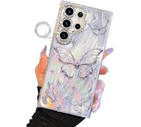 I-MGAE-IN-AR Compact Case for Samsung Galaxy S25 Ultra Butterfly Design,Diamond Camera Lens Protection Frame,Cute Soft Slim TPU Shockproof Protective Phone Cases Cover for Women Silver Aesthetic