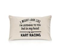 I Might Look Like I'm Listening to You But in My Head I'm Go Kart Racing Throw Pillow Covers Quotes Pillow Cases Cotton Cushion Cover Home Farmhouse Decorations Pillowcase for Sofa Couch Bedroom