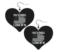 I Miss The America I Grew Up In Leather Earrings For Women Dangle Earring Drop Heart Pendant With Hook Gifts For Adult Girl