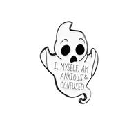 I Myself Am Anxious Confused Ghost Enamel Badge Pin White Ghost Enamel Pin Punk Ghost Lapel Pin Cute Skeleton Brooch Backpacks Clothes Hat Accessory Pins