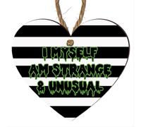 I Myself Am Strange & Unusual Halloween Hanging Plaque - Heart-Shaped MDF Wood Sign - Ideal for Halloween Decor, Novelty Keepsake, Spooky Gift from Kids,