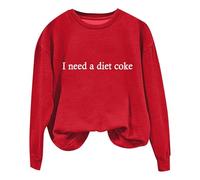 I Need a Diet Coke Letter Print Womens Pullover Hoodie Long Sleeve Hoodies for Women Plus Size Lightweight Hoodie Women's Fashion for Grandma Todays Offers Special Deals Red
