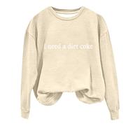 I Need a Diet Coke Letter Print Womens Pullover Hoodie Long Sleeve Hoodies for Women Plus Size Lightweight Hoodie Women's Fashion for Grandma Todays Offers Special Deals Beige